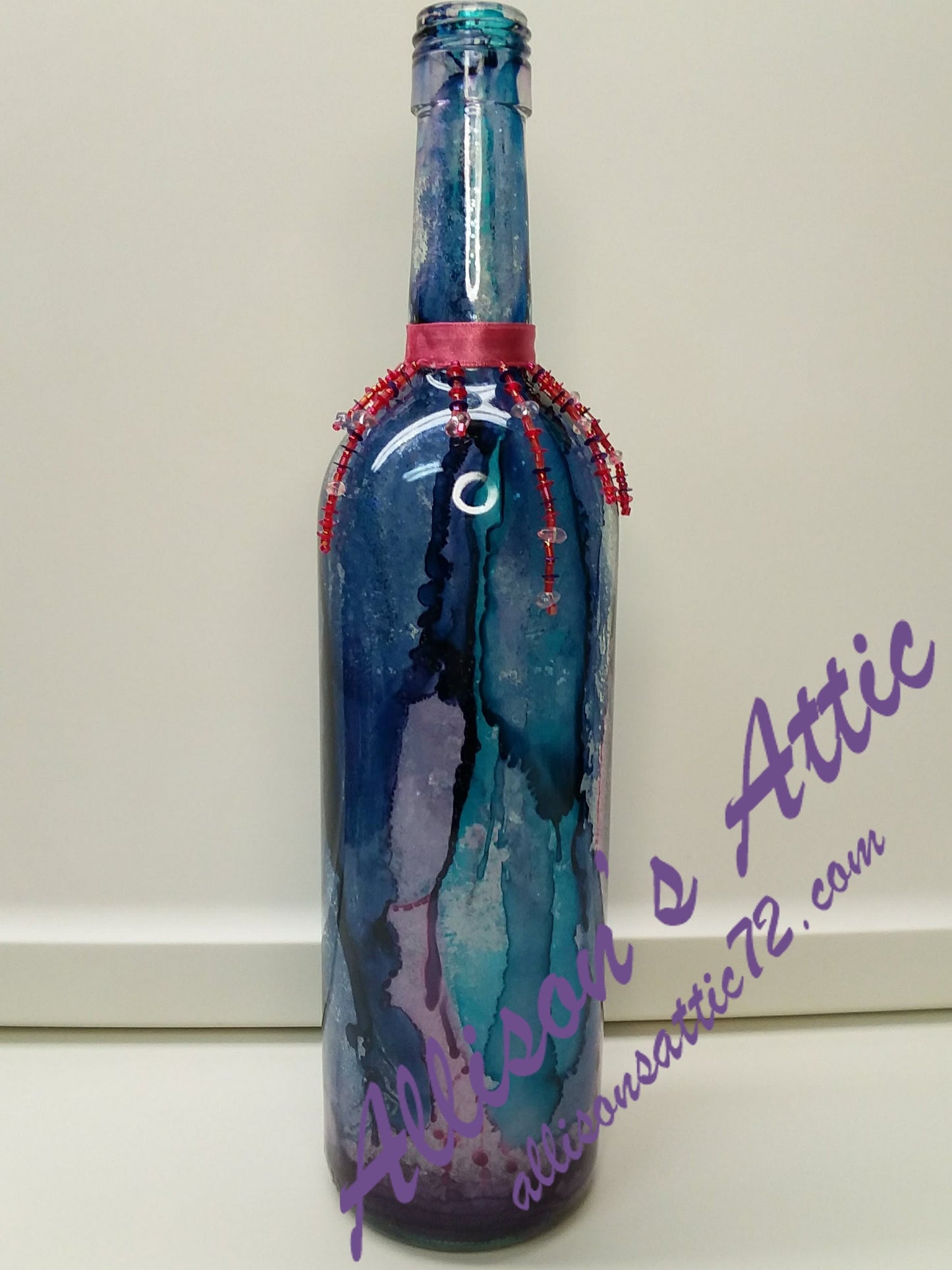 Blue, Turquoise and Pink Marbled Bottle