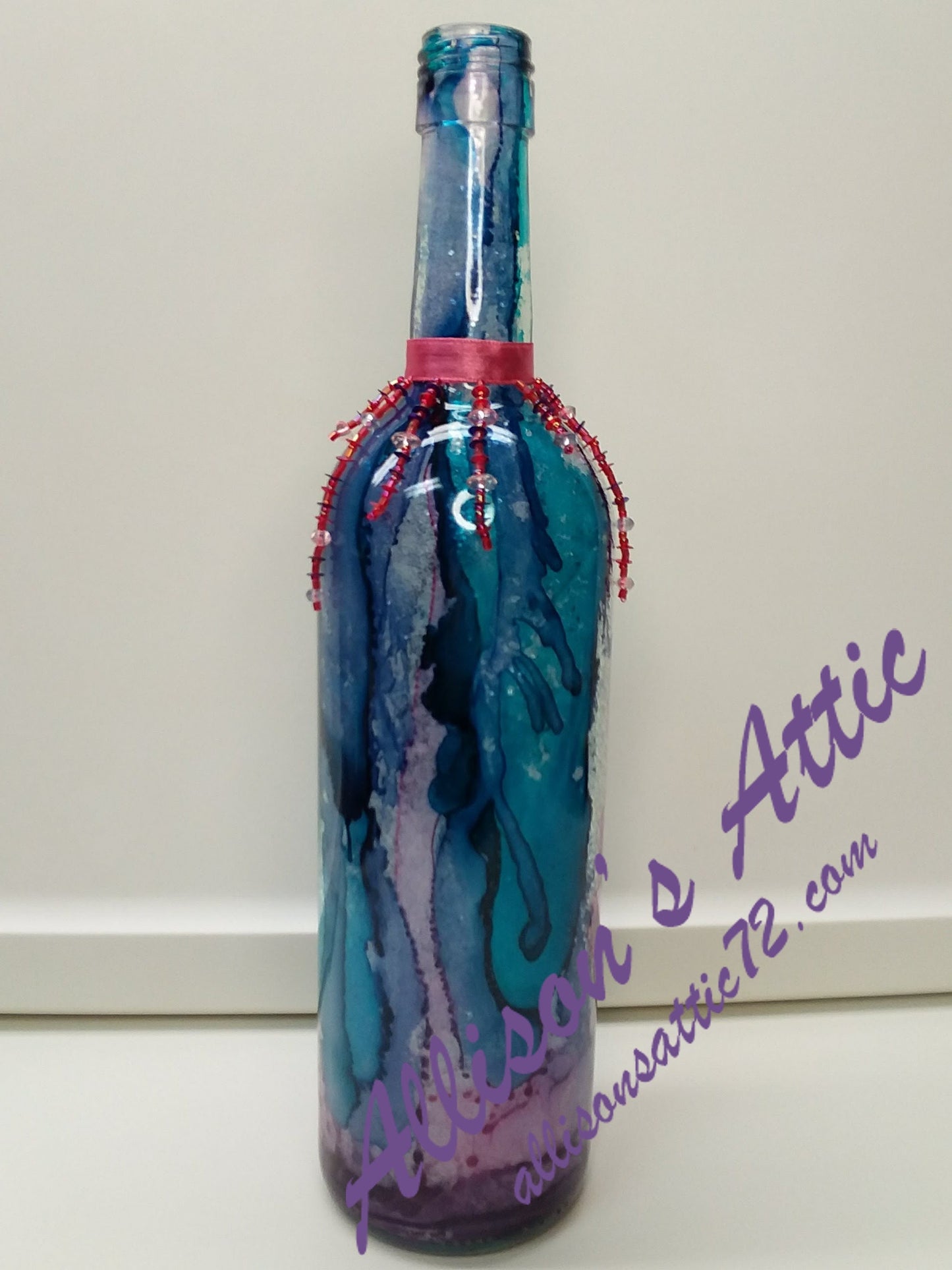 Blue, Turquoise and Pink Marbled Bottle