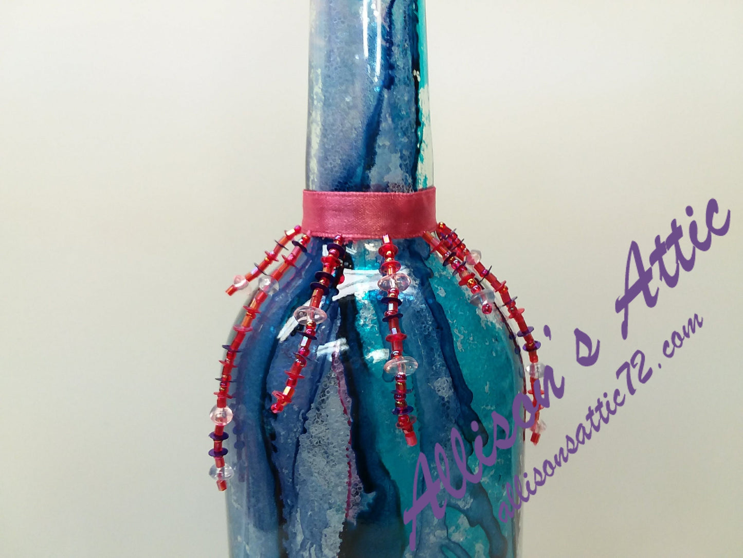 Blue, Turquoise and Pink Marbled Bottle