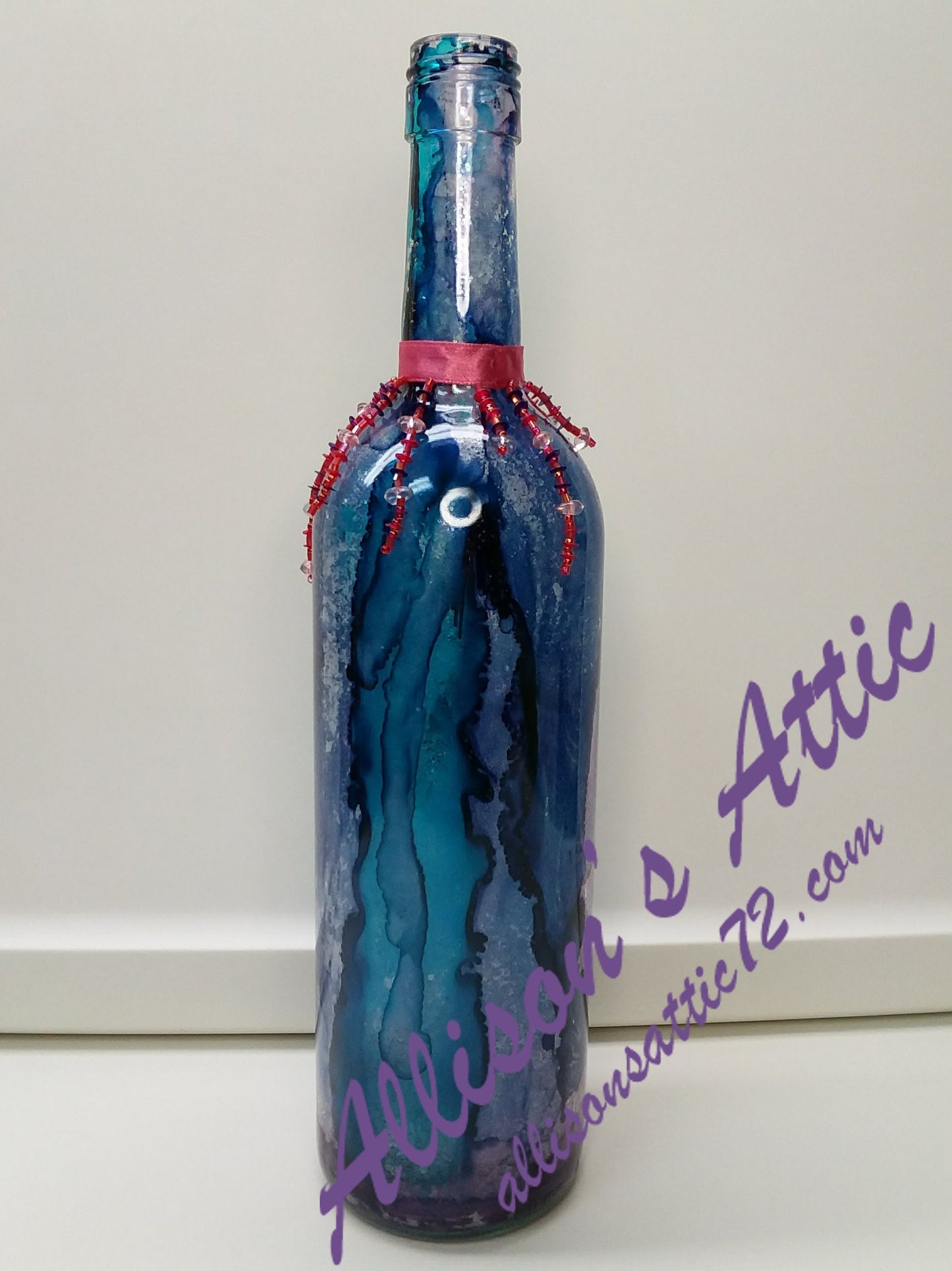 Blue, Turquoise and Pink Marbled Bottle