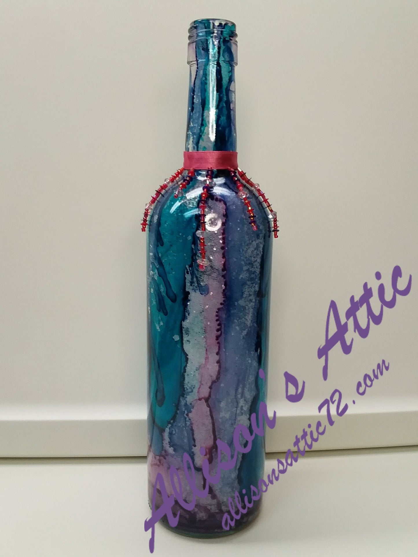 Blue, Turquoise and Pink Marbled Bottle